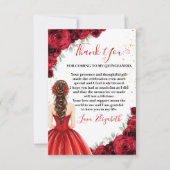 Rode & Gouden Quinceañera Aangepaste Bedankkaart (Voorkant)