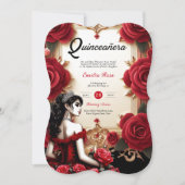 Rode Gouden Quinceanera-jurk Ceremonie Ontvangst Kaart (Voorkant)