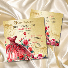 Rode gouden Quinceanera-jurk ceremonie receptie Kaart