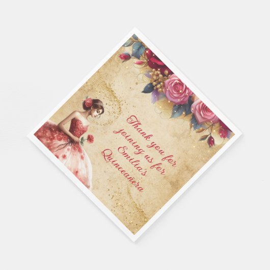 Rode Gouden Quinceañera Jurk Evenement Feestartike Servet (Hoek)