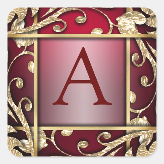 Rode gouden rails monogram envelop vierkante sticker (Voorkant)