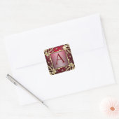 Rode gouden rails monogram envelop vierkante sticker (Envelop)