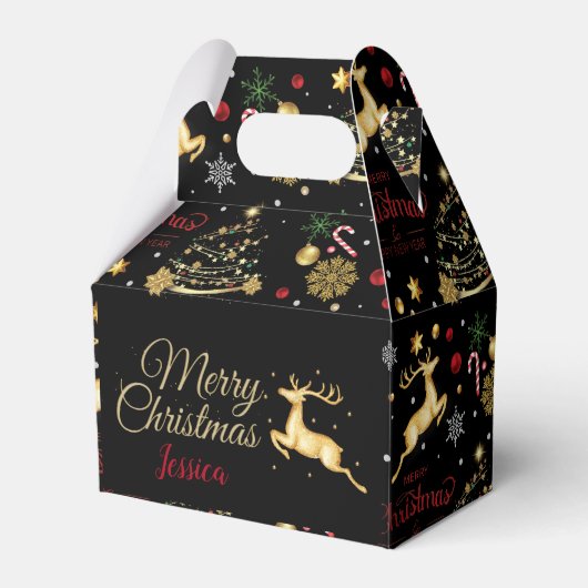 Rode Gouden Rendier Kerstboom  Bedankdoosjes (Voorkant Zijde)