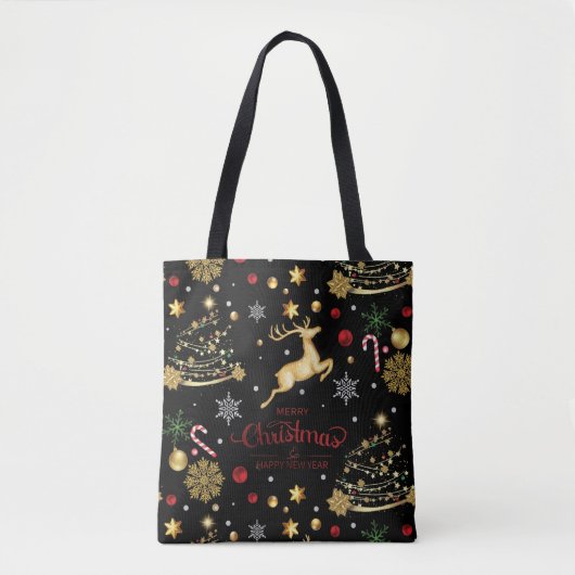 Rode Gouden Rendier Kerstboom Tote Bag (Voorkant)