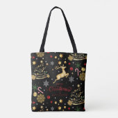 Rode Gouden Rendier Kerstboom Tote Bag (Achterkant)