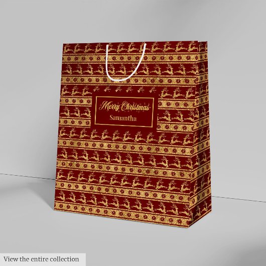 Rode Gouden Rendier Luxe Kerstcadeautas Medium Cadeauzakje