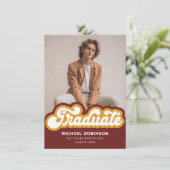 Rode Gouden Retro Afstuderen Fotoaankondiging Kaart (Staand voorkant)