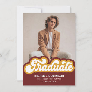 Rode Gouden Retro Afstuderen Fotoaankondiging Kaart