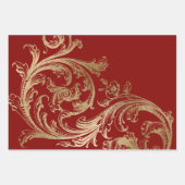 Rode Gouden Rococo Barokkrul Inpakpapier Vel (Voorkant)