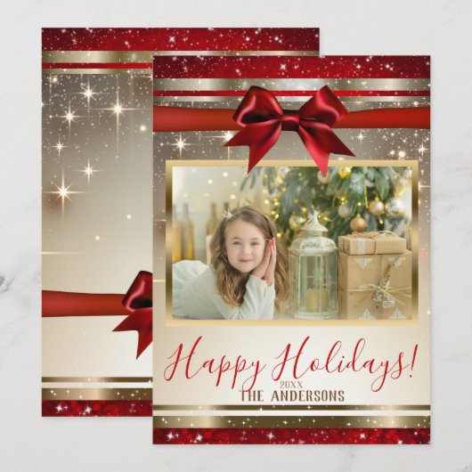 Rode Gouden Rode Boog Glans Vakantie Fotokaart Feestdagenkaart (Voorkant / Achterkant)