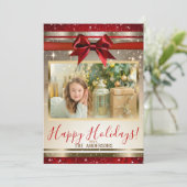 Rode Gouden Rode Boog Glans Vakantie Fotokaart Feestdagenkaart (Staand voorkant)