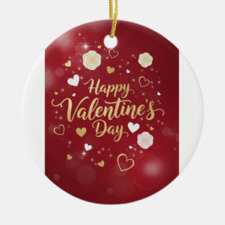 Rode & Gouden Romantiek voor je Valentijnsdag Kaar Keramisch Ornament