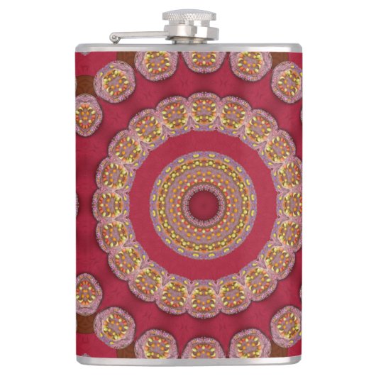 Rode gouden rosetten Mandala Heupfles (Voorkant)