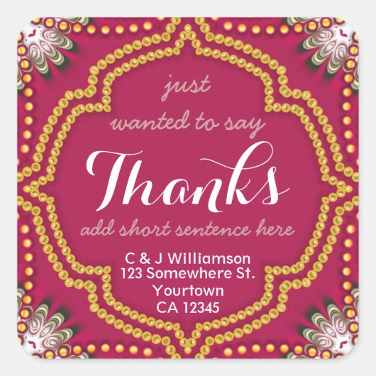 Rode Gouden Royal Oostelijke Bedankt Vierkante Sti Sticker (Voorkant)