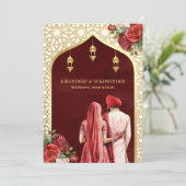 Rode Gouden Rozen Bloemen Anand Karaj Sikh Bruilof Kaart (Staand voorkant)