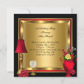 Rode gouden Rozen Decor Wine Fles Glass Party Kaart (Achterkant)