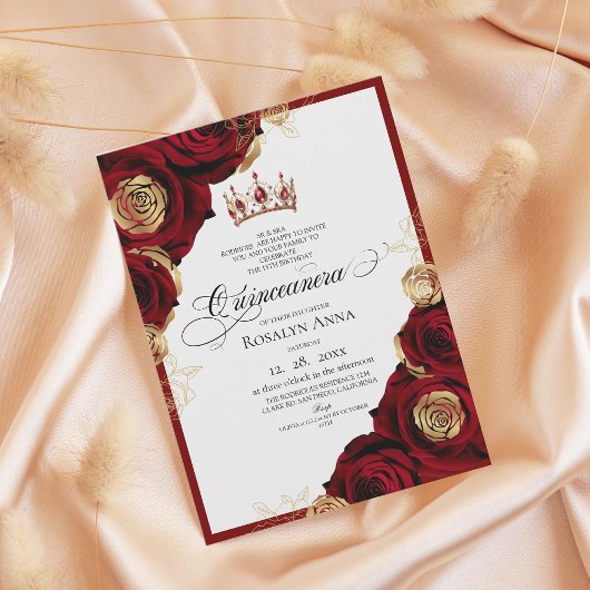 Rode Gouden Rozen Prinses Quinceañera  Kaart