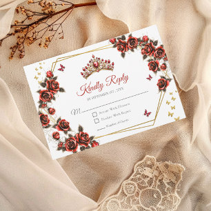 Rode Gouden Rozen Tiara Vlinders Quinceañera RSVP Kaartje