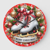 Rode Gouden Schaatsen Prettig Kerstfeest Grote Klok (Voorkant)