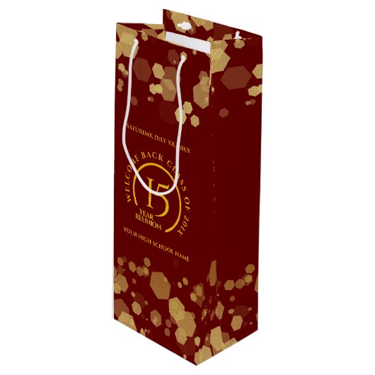 Rode & Gouden School College Klasse Reünie Wijn Cadeautas (Voorkant Gekanteld)