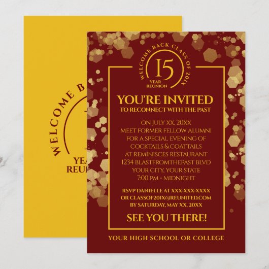 Rode & Gouden School Klasse Reünie Kaart (Voorkant / Achterkant)