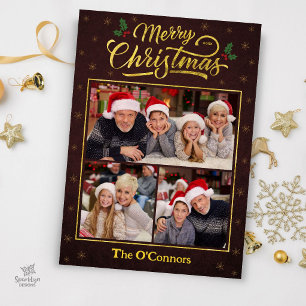 Rode & Gouden Script Prettig Kerstmis Fotokaart Feestdagenkaart