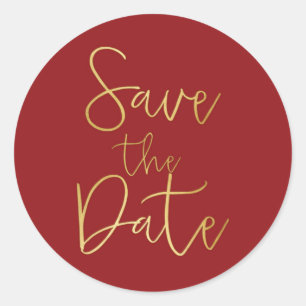 Rode & Gouden Script Type SAVE THE DATE Sticker
