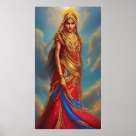 Rode gouden sieraden van Indiase vrouw Poster