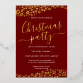 Rode Gouden Sneeuwvlok Corporate Kerstfeest Folie Uitnodiging (Voorkant)