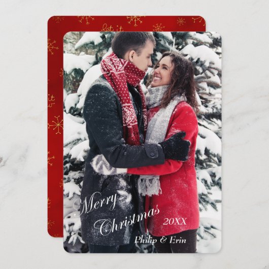 Rode Gouden Sneeuwvlok Foto Sjabloon Kerstmis (Voorkant / Achterkant)