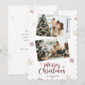 Rode Gouden Sneeuwvlok Foto Vrolijk Kerstmis Feestdagenkaart (Voorkant / Achterkant)