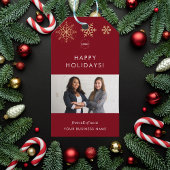 Rode & Gouden Sneeuwvlokken Bedrijf Team Foto Cadeaulabel