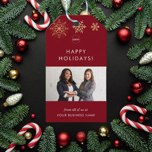 Rode & Gouden Sneeuwvlokken Bedrijf Team Foto Cadeaulabel