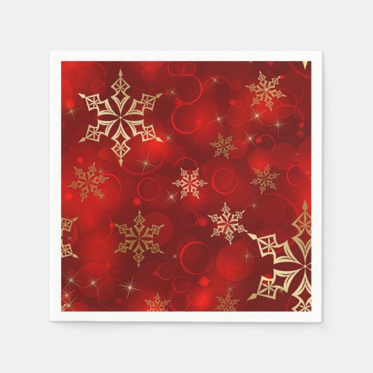 Rode & Gouden Sneeuwvlokken Kerstvakantie Servette Servetten (Voorkant)