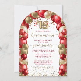 Rode Gouden Sparkle Quinceañera Ballon Uitnodiging