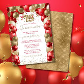 Rode Gouden Sparkle Quinceañera Ballon Uitnodiging