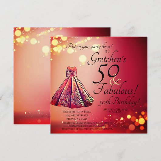 Rode Gouden Sparkle Vijftig 50 & Fabulous 50ste Ve Kaart (Voorkant / Achterkant)