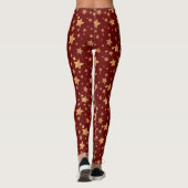 Rode Gouden Ster Traditioneel Retro Kerstpatroon Leggings (Achterkant)