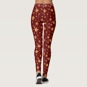 Rode Gouden Ster Traditioneel Retro Kerstpatroon Leggings