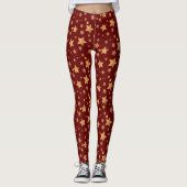 Rode Gouden Ster Traditioneel Retro Kerstpatroon Leggings (Voorkant)