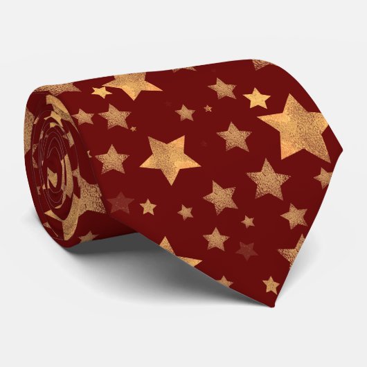 Rode Gouden Sterpatroon Heldere Moderne Kerstmis Stropdas (Opgerold)
