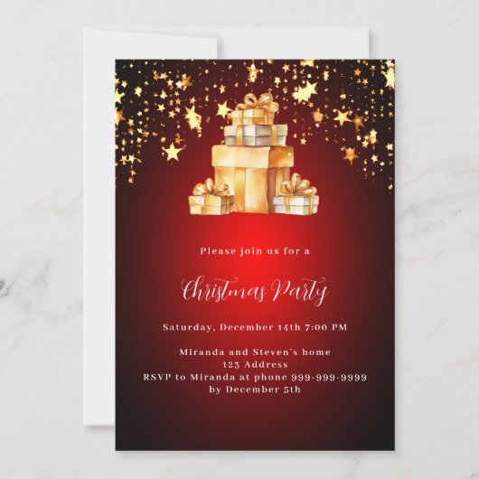 Rode gouden sterren geschenken Kerstfeest Kaart (Voorkant)