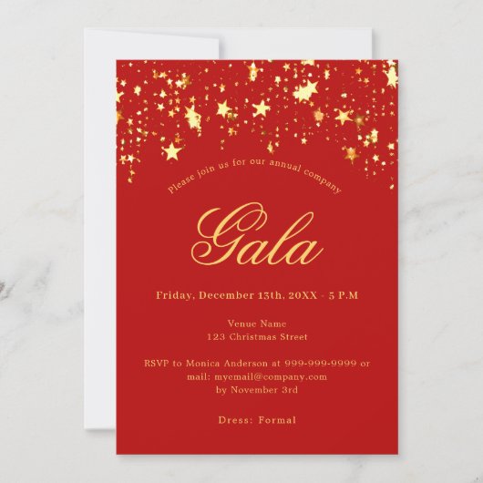 Rode gouden sterren jaarlijks bedrijfs gala kaart (Voorkant)