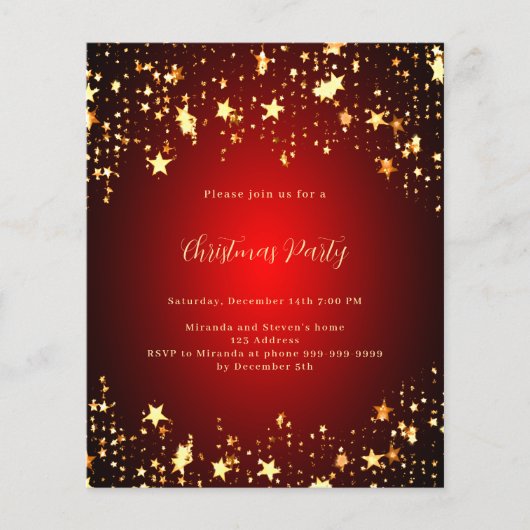 Rode gouden sterren Kerstfeest uitnodiging (Voorkant)