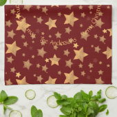 Rode Gouden Sterren Patroon Elegant Vrolijk Kerstm Theedoek (Gevouwen)
