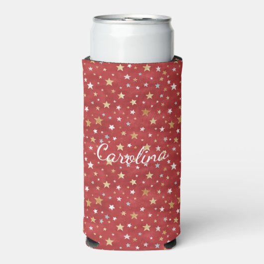 Rode Gouden Sterren Seltzer Blikjeskoeler (Seltzer Voorkant)