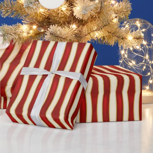 Rode Gouden Streeppatroon – Modern Kerstmis Cadeaupapier (Feestdagen)