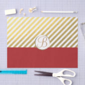 Rode Gouden Strepen Vakantie Monogram Letter Initi Tissuepapier (Craft)