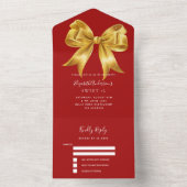 Rode gouden strik Sweet 16 rsvp All In One Uitnodiging (Binnen)