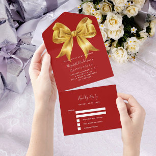 Rode gouden strik Sweet 16 rsvp All In One Uitnodiging
